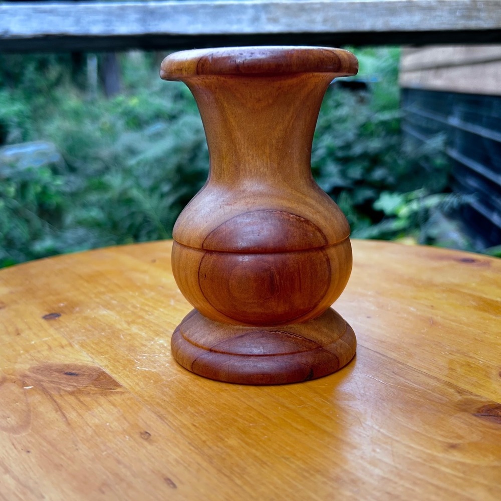 Vintage Wood Vase Small Candlestick Holder Bud Wooden Urn Weed Pot MCM MCM